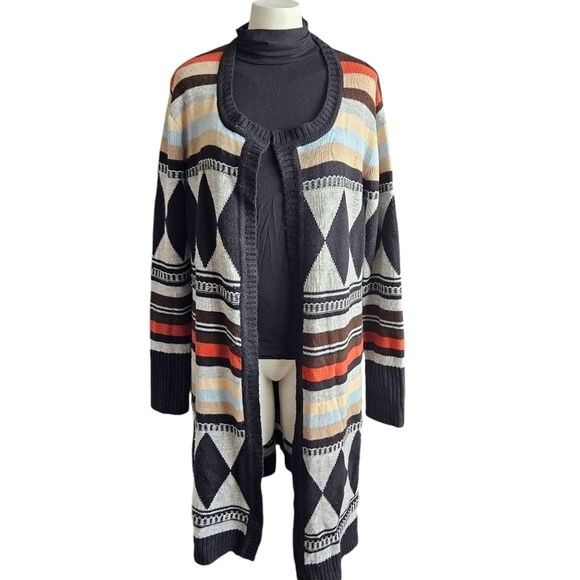Steve Edwards Striped Aztec Long Line Cardigan Sweater Sz Small - Picture 1 of 9